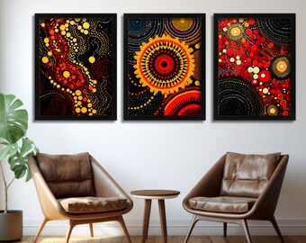 Contemporary Art Set Of 3 Prints, Red and Black Abstract Art Print, Geometric Pictures, Modern Living Room Decor, Vibrant Minimalist Poster