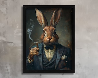 Retro Hare Art Print Vintage Animal Wall Art Rabbit In A Suit Picture Bunny Art Rabbit Gift Idea Hare Wall Art Gentleman Rabbit Poster Art