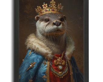 Otter Vintage Portrait, Otter Painting, Royal Animal Poster Art, Renaissance Animal Portrait Oil Painting Style Vintage Animal Wall Art