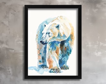 Majestic Polar Bear Art Print Watercolour-Inspired Wildlife Wall Decor Contemporary Nature Artwork Polar Bear Illustration White Bear Gift