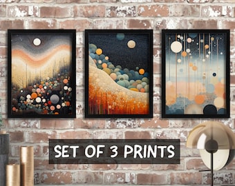 Abstract Prints For Lounge, Set Of 3 Prints, Scandi Wall Art, Modern Wall Art Pictures, Navy and Orange Abstract Posters, Contemporary Art