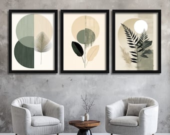 Modern Wall Art Set of 3 Prints Boho Green Scandi Poster Art Minimalist Artwork A3 Framed Prints for The Lounge Botanical Prints Wall Art