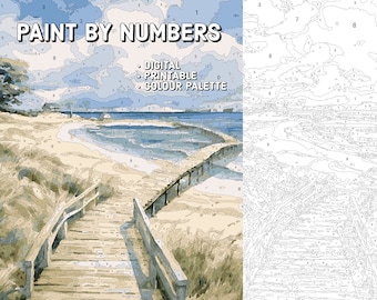 Kit de pintura para adultos con números para pintar DESCARGA DIGITAL Kit de pintura para Procreate para pintar por números para imprimir - Paisaje costero - Plantilla para Procreate