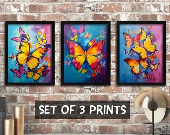 Oil Painting Style Butterfly Wall Art, Set Of 3 Prints, Framed Art, Butterfly Lounge Wall Decor New Home Gift Modern Print, Butterfly Art