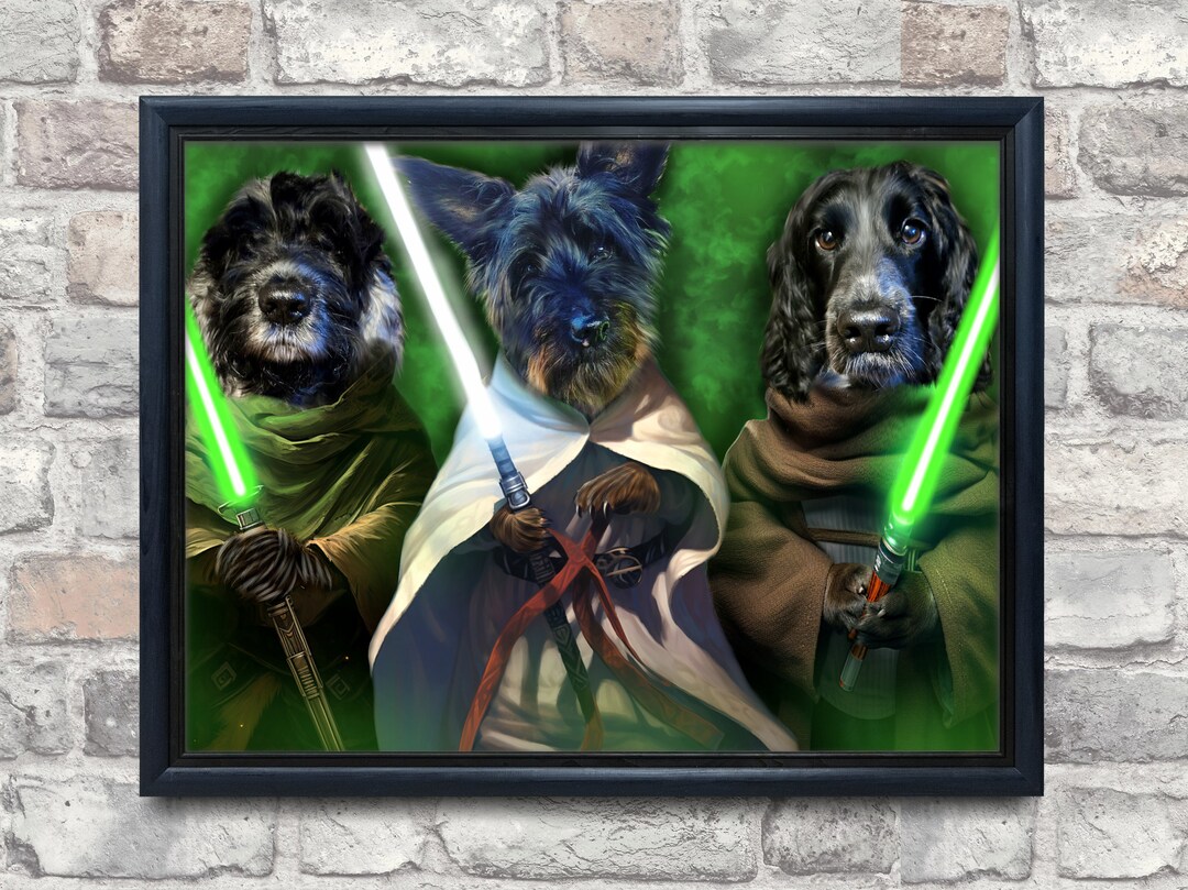 The Jedi Pet Portrait, Funny Animal Portrait, Dog Gift, Cat Gift, Jedi Dog, Jedi Cat
