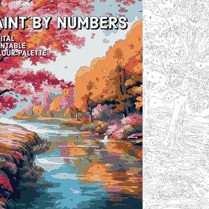Paint By Numbers For Adults DIGITAL DOWNLOAD Procreate Painting Kit Printable Paint By Numbers - Riverside Landscape - Procreate Template
