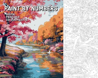 Paint By Numbers For Adults DIGITAL DOWNLOAD Procreate Painting Kit Printable Paint By Numbers - Riverside Landscape - Procreate Template