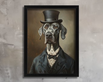 Great Dane Wall Art, Vintage Animal Portrait Art, Great Dane In A Suit Print Dogs in Human Clothes Art, Anthropomorphic Animal Wall Art