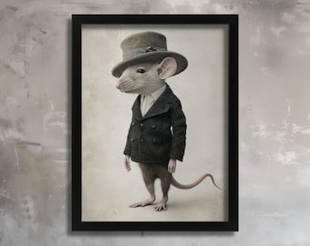 Victorian Gentleman Rat Wall Art Cute Rat Picture, Novelty Rat Gift Animal Poster Art Renaissance Animal Wall Art Vintage Wall Art Decor