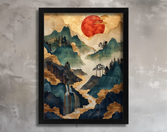 East Asian Landscape Art Print Traditional Asian Nature Scene Wall Art Japandi Print Tranquil Landscape Wall Décor Asian Artwork for Lounge