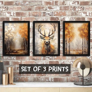 Autumn Forest and Stag Prints, Set Of 3 Prints, Framed Art, Lounge Wall Decor New Home Gift Modern Print, Stag Picture, Nature Wall Art