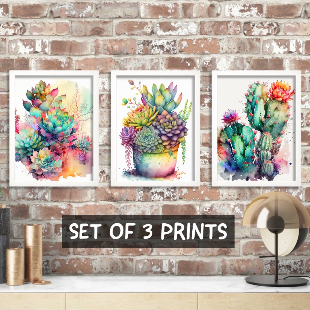 Succulent Plant Wall Art, Set of 3 Prints, Framed Botanical Art ...