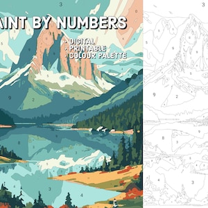 Paint By Numbers For Adults DIGITAL DOWNLOAD Procreate Painting Kit Printable Paint By Numbers - Mountain Landscape - Procreate Template