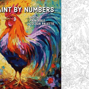 Paint By Numbers For Adults DIGITAL DOWNLOAD Procreate Painting Kit Printable Paint By Numbers - Colourful Rooster - Procreate Template