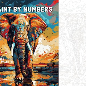 Paint By Numbers For Adults DIGITAL DOWNLOAD Procreate Painting Kit Printable Paint By Numbers - Colourful Elephant - Procreate Template