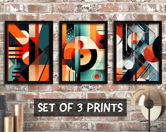 Orange, Teal, Black Wall Art, Set Of 3 Prints, Framed Art, Multicolour Living Room Decor, Abstract Art Print, New Home Gift, Modern Artwork