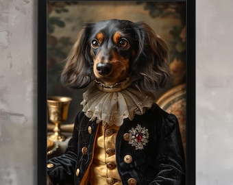 Aristocrat Dachshund Wall Art Vintage Portrait Art Sausage Dog In A Suit Print Animals in Human Clothes Art Anthropomorphic Animal Wall Art
