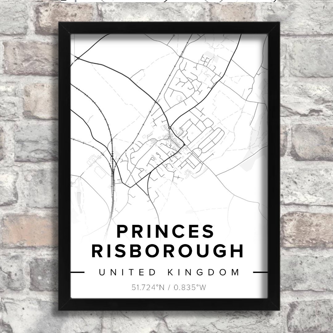 Map of Princes Risborough Black and White Map Print City - Etsy