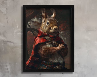 Vintage Squirrel Art Print Anthropomorphic Animal Illustration Quirky British Wildlife Wall Art Unique Nature Lover Scottish Squirrel Gift