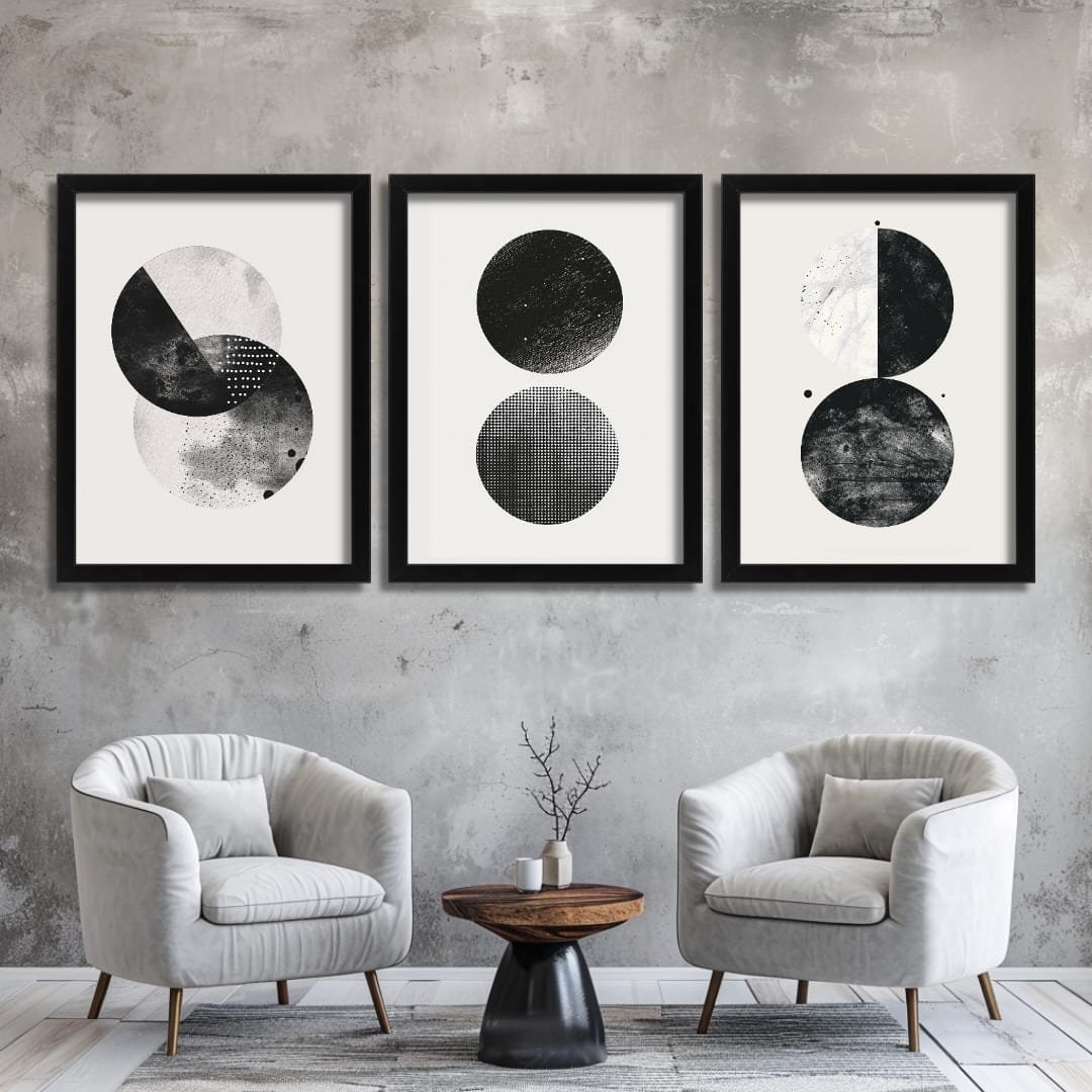 Modern Black and White Abstract Circle Art Print Set – Minimalist ...