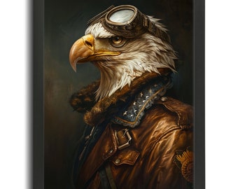 American Eagle Portrait Art Print Vintage Jet Pilot Eagle Poster Print Bird Animal Print Bald Eagle Fighter Jet Pilot Wall Art Bird Poster