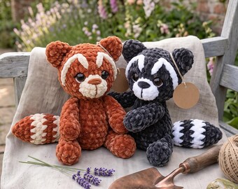 Raccoon Crochet Pattern, Red Panda Crochet, Amigurumi Raccoon Pattern, Plush Red Panda, Cute Crochet Animal, Crochet Pattern PDF, Toy PDF
