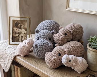 Nilpferd-Häkelanleitung, niedliche Nilpferd-Amigurumi-Anleitung, Baby-Nilpferd-Plüschanleitung, Safari-Tier-Anleitung, niedliche Spielzeuganleitung, PDF-Anleitung