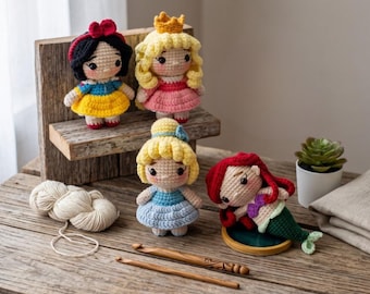 4 in 1 Princess Doll Crochet Pattern Bundle, Amigurumi Princess Doll Pattern PDF, Fairytale Princess Crochet Pattern, Cute Doll Pattern PDF