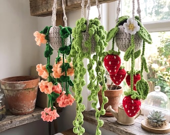 3 in 1 Hanging Plants Crochet Pattern, Potted Plant Crochet Pattern, Car Plant Mirror Decor Pattern, String of Pearls Pattern, PDF Pattern
