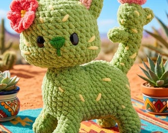 Cactus Cat Crochet Pattern PDF, Succulent Kitty Amigurumi Pattern, Cute Floral Cat Plushie Tutorial, Digital Download Crochet Pattern