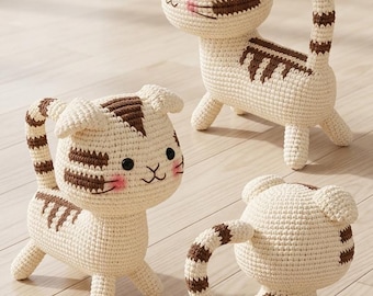 Amigurumi Cat Crochet Pattern PDF, Cute Standing Cat Plush Toy, Animal Crochet Pattern, Easy Beginner DIY Gift, Instant Download