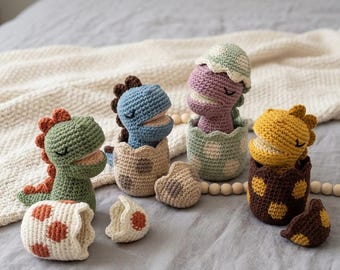 Dinosaurier Häkelanleitung, PDF, Amigurumi Dino aus Plüsch, Baby Dino im Ei, einfache Häkelanleitung, Anfänger Spielzeug, Instant Download