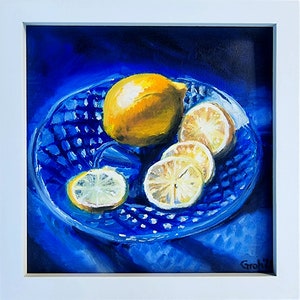 Zitronen Stillleben Sonderanfertigung Öl auf Malplatte Miniatur 20x20cm 7,87x7,87in