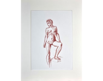 Nude picture Venus, female sketch, feminine representation, pastel drawing DIN A4 with passe-partout 40 x 30 cm