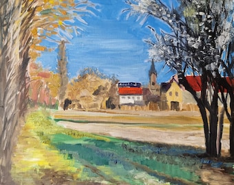Spring in Hochstadt hand-painted unique artwork by Arne Groh