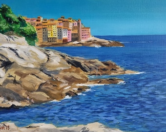 Mediterranean Idyll - Original Oil Painting of Mediterranean Coastal Landscape