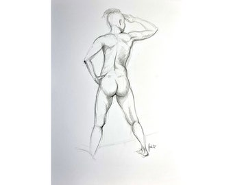 Nude nude woman, female sketch, feminine representation, pencil drawing DIN A3, nude