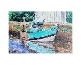 Fishing Boat Original Painting Unique Seascape Oil Painting Wall Decor Ship
