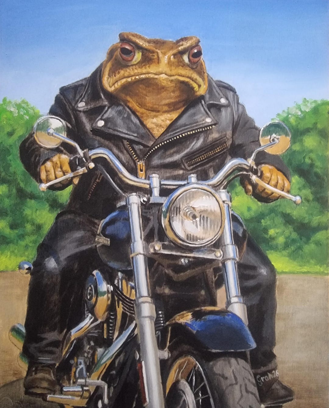 Rocker Toad – Original Oil Painting on Wood | 30×24 Cm | Toad as a ...
