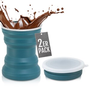 Foldable cups set of 2 turquoise - silicone cups 320ml