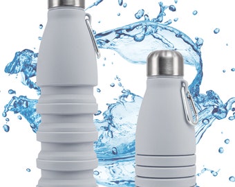 Faltbare Trinkflasche in Grau - Wasserflasche aus Silikon (550ml)