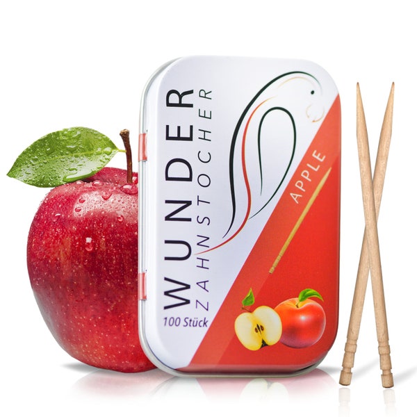 Miracle toothpicks with flavor - metal tin - apple