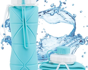 Faltbare Trinkflasche in Blau - Wasserflasche aus Silikon (600ml)