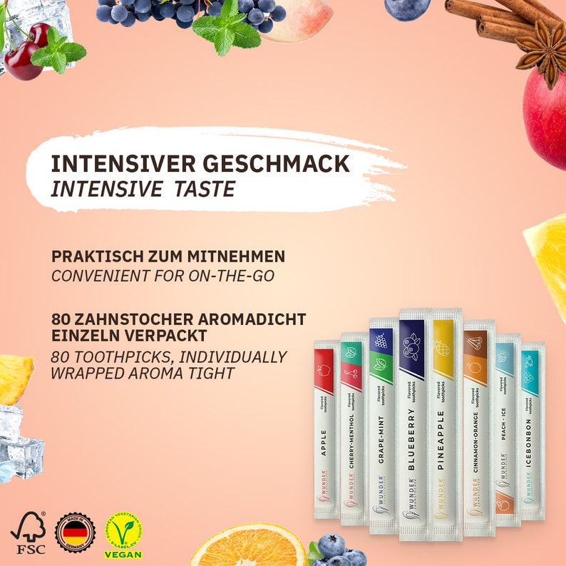 Wunder Zahnstocher Probier Single Pack Zahnstocher mit Geschmack Frischer Atem Mundhygiene 80 Stück Bild 3