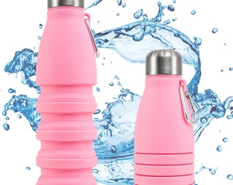 Foldable drinking bottle in pink - silicone water bottle (550ml)