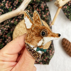 Fox brooch pin, Vintage fox brooch, Vintage animal brooch, Embroidery brooch, Unique fox gift, Fox jewelry, Cute fox, Fox pin, Fox gift, Cute animal, Animal brooch, Fluffy fox, Brooch fox, Cute jewelry, Mr fox, Fox pin, Cute pin