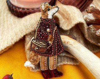 Fox broche, oranje broche, kralen sieraden, dierlijke sieraden, borduurwerk sieraden, Fox gerelateerde gift, handgemaakte broche, kralen broche