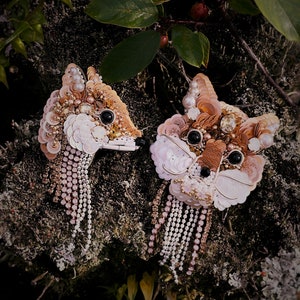Fox earrings, Animal jewellery, Embroidery jewelry, Fox related gift, Handmade earrings, Cute fox earrings, Big beaded earrings, Fox gift