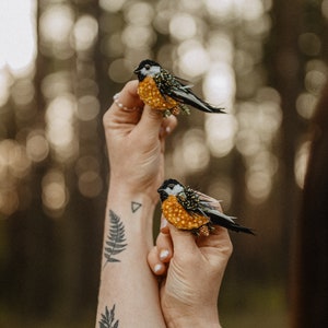 Bird pin brooch, Feather brooch pin, Crystal brooch, Bulk brooch, Womens brooch pin, Brooch for women, Modern brooch, Titmouse brooch