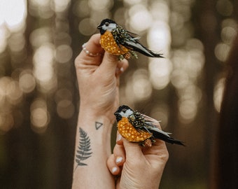 Bird pin brooch, Feather brooch pin, Crystal brooch, Bulk brooch, Womens brooch pin, Brooch for women, Modern brooch, Titmouse brooch